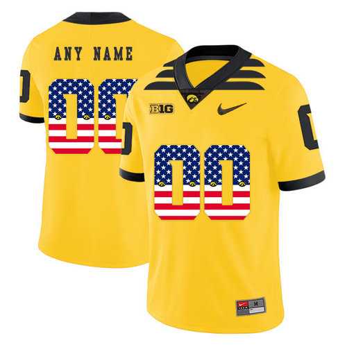 Men's Lowa Hawkeyes Customized Yellow USA Flag College Football Jersey